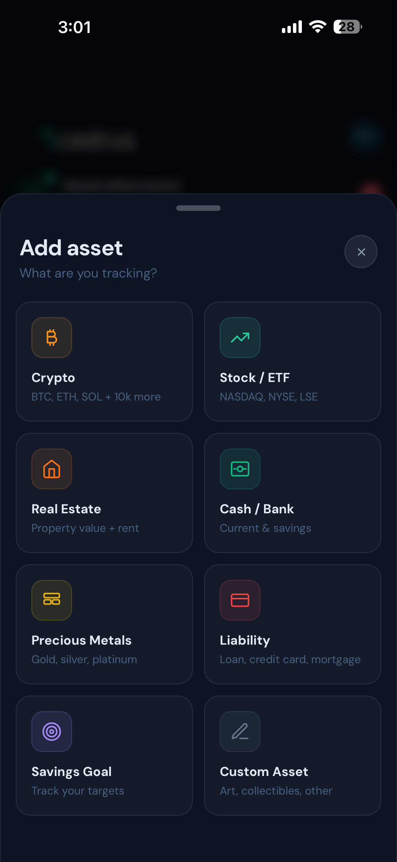 Add Savings screen